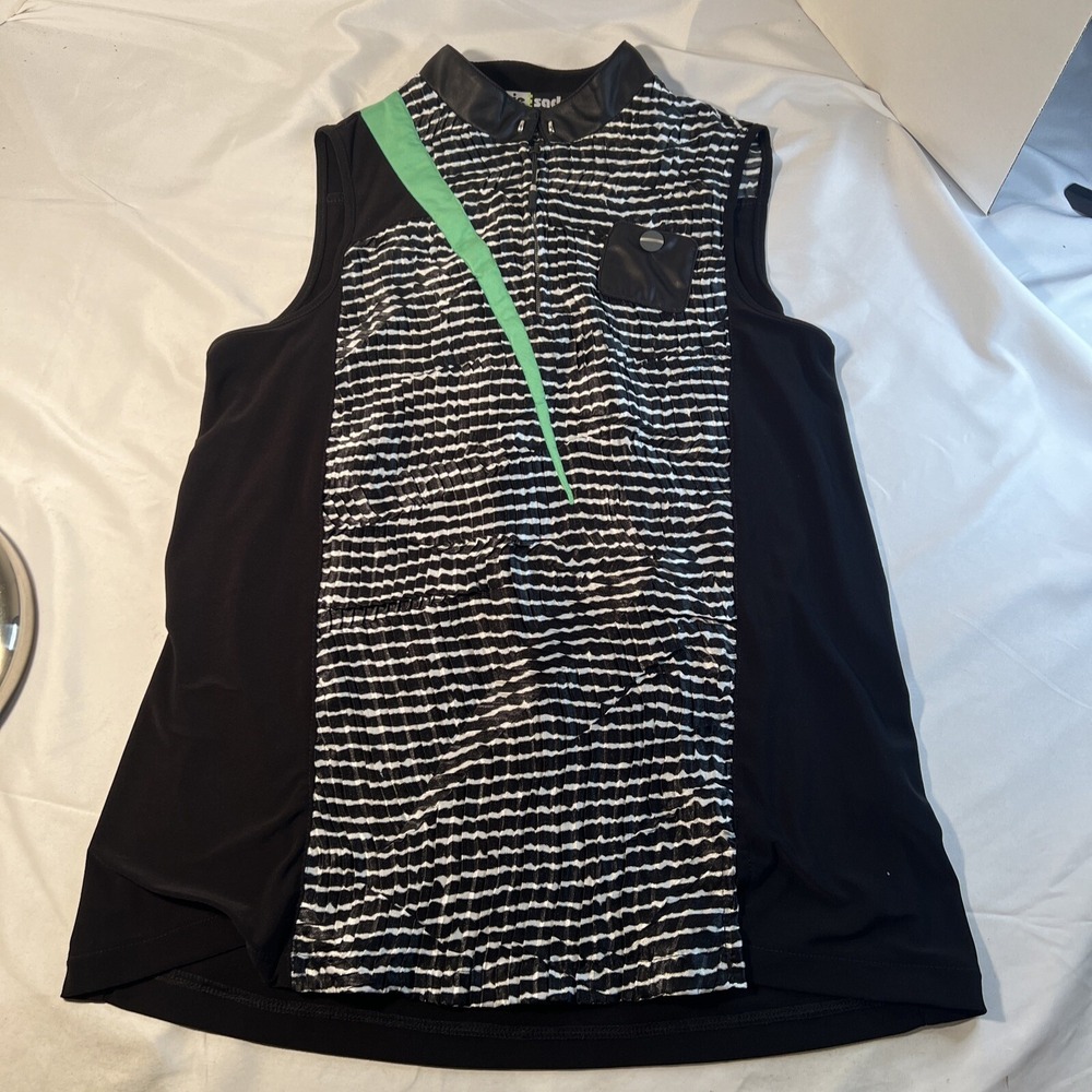 Jamie Sadock Sleeveless Quarter-Zip Top Sz XS Black Textured Abstract Golf